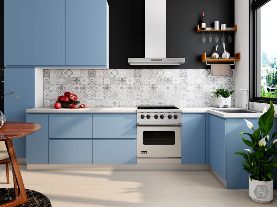 Patterned cement-look backsplash